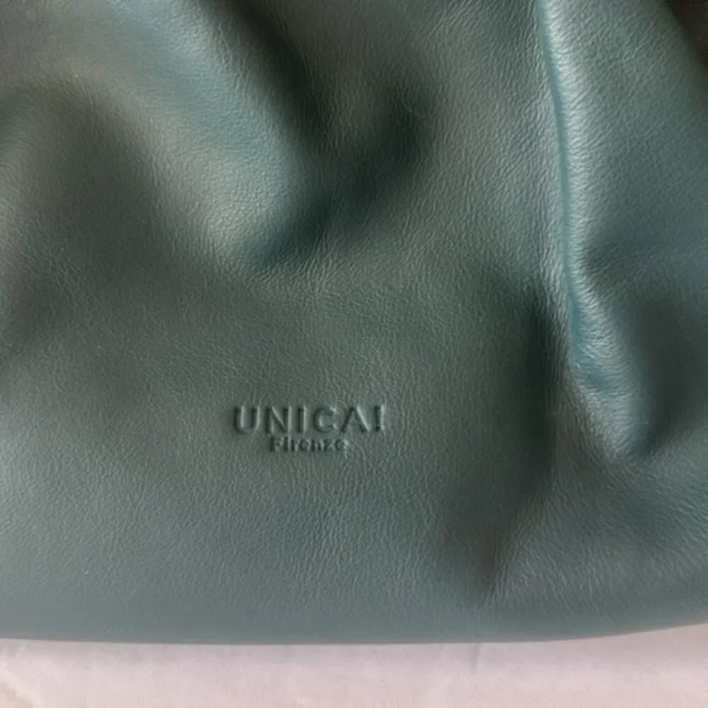 Unica! Firenze Leather Blue Teal Crossbody Convertible Pleated Handbag Clutch